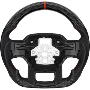 LOSCHEN Full Leather Steering Wheel for Ford F150 2015-2020, D-shaped Flat-bottom, Full Nappa Perforated Leather Steering Wheel without Paddle Shifters