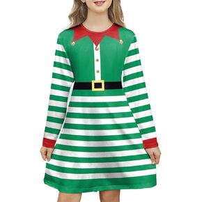 color cosplayer Christmas Dresses for Girls Holiday Outfits Ugly Skater Twirly Long Sleeve Kids Toddler