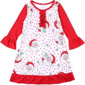 Merry Christmas Toddler Girls Night Dress Snowman Santa Claus Christmas Tree Elk Pattern Dress 6-7Y