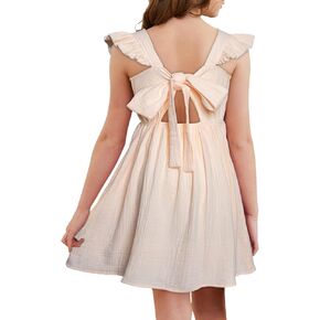 blibean Tween Girls 2025 Summer Cotton Dresses Kids Tie Back Sundress Size 6-15 Years