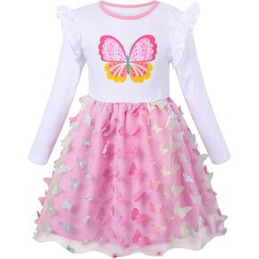 VASCHY Party Dress for Girls, Cute Tulle Dress Ruffle Sleeve Birthday Holiday Outfit Clothes for 3-9Years
