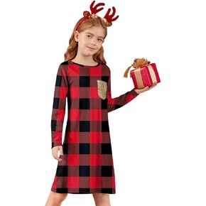 BesserBay Girl‘s Christmas Long Sleeve Aline Midi Dress 4-12 Years
