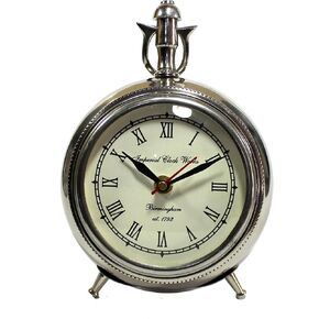 eSplanade European Style Vintage Clock Table Desk Shelf Clock - Metal - Chrome Finish - 7" Inches