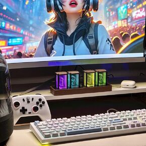 Nixie Tube Alarm Clock for Desk Walnut Alarm Tube Clock for Desk LED Digital Tube Clock Full Color RGB 12/24h Display Clock Vintage Alarm Clock Gaming Desk Decor