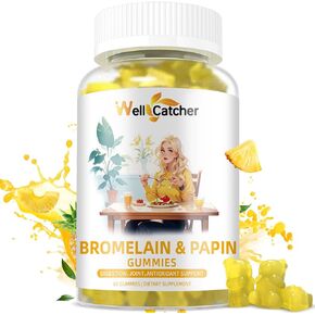 Bromelain Papain Enzyme Gummies Supplement: Bromelain 500MG with Querectin Gummies for Adults Kids, Organic Bromelain Papaya Enzymes Chewable for Digestive Support Immunity Antioxidant Vegan 60CT