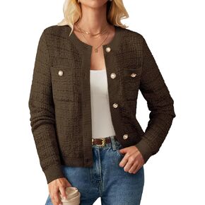 GRACE KARIN Womens Open Front Button Down Long Sleeve Texture Knit Cardigan Sweaters with Pockets