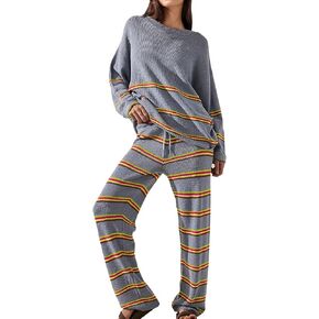 Sweater Sets For Women Two Piece Striped Lounge Sets Outfits Womens Fall Fashion 2024 Comfy Matching Set Clothing