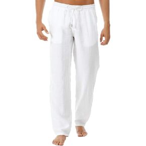 THWEI Linen Pants Mens Casual Pants Drastring Loose Fit Summer Pants Lightweight Casual Beach Pants for Men