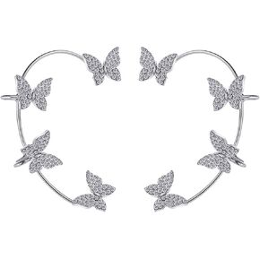 Zircon Butterfly Earrings for Women, Butterfly Ear Cuff Earrings Butterfly Cuff Wrap Crawler Earrings Butterfly No Piercing Ear Clip Wrap Around Earrings