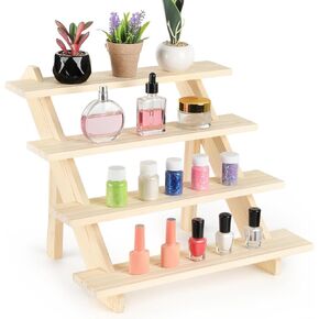 yeesport Wooden Cupcake Stand, 4 Tier Perfume Cologne Organizer Stand, Detachable Wood Tiered Display Shelf for Jewelry Earring Dessert Spice