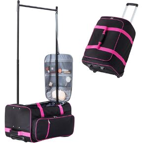 Dance Bag with Garment Rack, 23" Rolling Dance Costume Bag with Hanging Cosmetic bag, Collapsible Dance Suitcase for Dance Competition Shows Recitals Travel