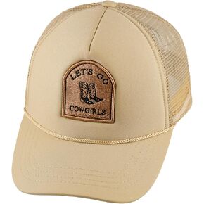 Let's Go Cowgirl Trucker Hat High Crown Foam Mesh Patch Trucker Hat with Snap Back Detailed with Black Coastal Cowgirl Graphic
