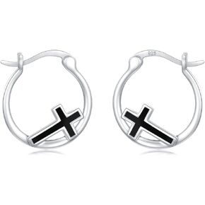 Cross Hoop Earrings for Women 925 Sterling Silver Cross Earrings with Abalone Shell Jewelry Gifts for Women Girls