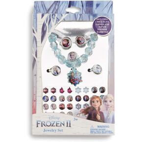 Disney Frozen 2 Elsa Anna Girls Jewelry Set; Includes 1 Bracelet, 5 Rings, 16 Pairs Sticker Earrings