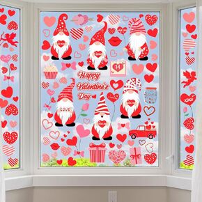 Geyoga 6 Sheets 98 Pcs Valentine Gnome Summer Dog Window Clings Sticker for Window Clings Decor Decal Sticker for Home Valentine Party Summer Tropical Party Supplies (Valentine Gnome)