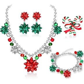 Jadive 4 Piece Christma Jewelry Set Christmas Festive Snowflake Bell Pendant for Women