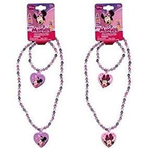 Female Minnie Bowtique Necklace and Bracelet Set x 2 Set (1 Pink 1 Purple set)
