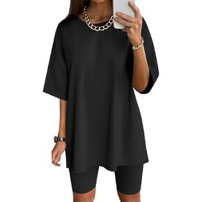 Ekouaer Women Cotton Lounge Sets T-Shirt Top and Biker Shorts Sets Otufits 2 Piece Matching Tracksuit S-XXL