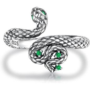 925 Sterling Silver Snake Ring for Women-Adjustable Green CZ Snake Ring-Jewelry Gifts For Her