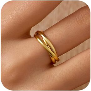 18K Gold Plated Interlocking Fidget Anxiety Ring 925 Sterling Silver Stackble Rings for Women Spinner Ring Minimalist Trendy Triple Knuckle Rings Jewellery Birthday Christmas Gifts for Mom