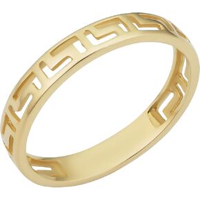 Kooljewelry Minimalist 14k Yellow Gold 3.2 mm Greek Key Band Ring