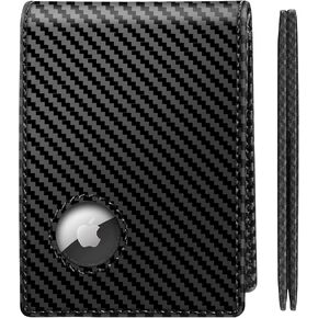 GAOCHALE Apple AirTag Wallet [Top Grain Leather] Air Tag Wallet [Ultra Slim] Minimalist AirTag Wallet RFID Blocking Wallet for Men Up to 11+ Cards (AirTag Not included)(Black)