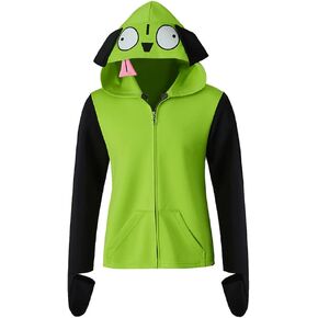 Saniplaycos Zim Cosplay Hoodie Costume Invader Gir Jacket Coat Men's Casual Sweatshirt Hooded Zip Up Pullovers
