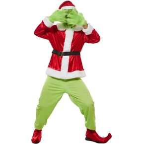 EraSpooky Adult Green Monster Christmas Costume Deluxe Men's Santa Cosplay Holiday Suit