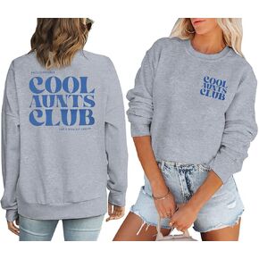 ASTANFY Women Aunt Sweatshirt Cool Aunts Club Crewneck Sweatshirt Auntie Smile Letter Print Pullover Top for Aunt Gift Gray