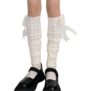 Women's Cable Knit Bow Y2K Leg Warmers Kawaii Ankle Heap Socks Long Socks