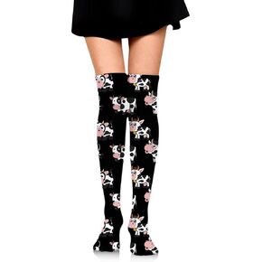 Womens Cute Cartoon Cow Thigh High Socks Over The Knee High Stocking Boot Leg Warmer Long Socks For Daily Wear Cosplay