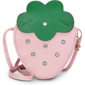 Girls Crossbody Purse Bag, PU Leather Girls Shoulder Bag Little Girls Crossbody Bags, Strawberry Shape Girls Purse