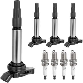 Ignition Coil Pack Spark Plugs Kit fit for 1.8 L4 Toyota Corolla Matrix Prius V, Lexus CT200h, Scion xD, 09-10 Pontiac Vibe, 2009 2010 2011 2012 2013 2014 2015, 1.8L, UF596 UF619, Set of 4