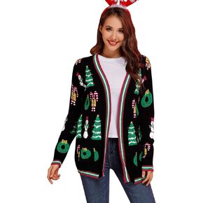 Spadehill Women's Christmas Ugly Cardigan Knit Open Front Sweater with Pockets