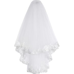 CHIC DIARY Women Wedding Short Veil Bridal Lace Tulle Veils White Fingertip Length Veil With Comb for Bachelorette Party