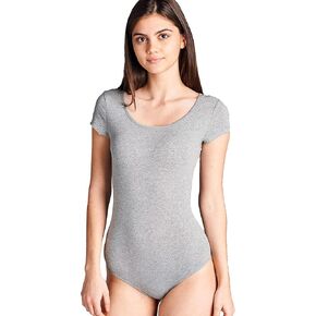 Women's Short-Sleeve Scoop Neck Snap Crotch Leotard Bodysuits in Kuwait