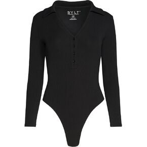 Ribbed Collar Long Sleeve Bodysuit Womens