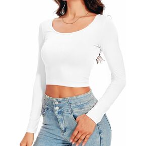 Women's Long Sleeve High Waist Slim Fitted Crop Tops Workout Yoga Y2k Basic Casual Teen Girls T Shirt 2024