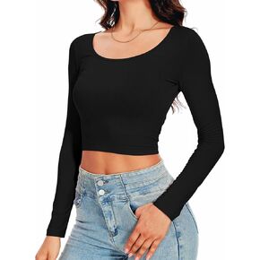 Women's Long Sleeve High Waist Slim Fitted Crop Tops Workout Yoga Y2k Basic Casual Teen Girls T Shirt 2024