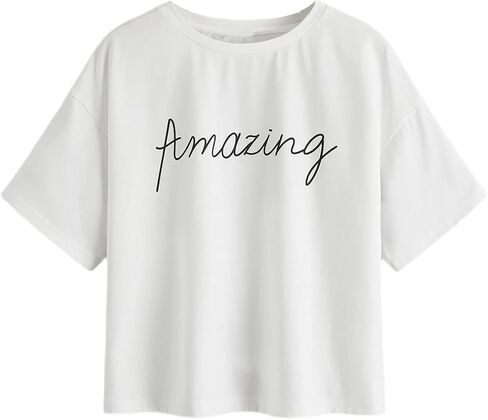 SOLY HUX Girl's Summer Letter Graphic Print Crop Tops Casual Short Sleeve T Shirt Tee in Saudi Arabia