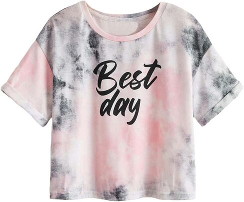 SOLY HUX Girl's Summer Letter Graphic Print Crop Tops Casual Short Sleeve T Shirt Tee in Saudi Arabia