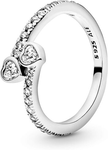 Pandora Two Sparkling Hearts Ring - The Ultimate Symbol of Love - Sterling Silver Ring for Women - Gift for Her - Sterling Silver with Clear Cubic Zirconia - Size 7.5 in Saudi Arabia