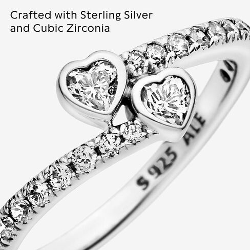 Pandora Two Sparkling Hearts Ring - The Ultimate Symbol of Love - Sterling Silver Ring for Women - Gift for Her - Sterling Silver with Clear Cubic Zirconia - Size 7.5 in Saudi Arabia
