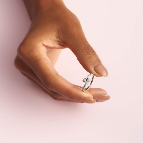 Pandora Two Sparkling Hearts Ring - The Ultimate Symbol of Love - Sterling Silver Ring for Women - Gift for Her - Sterling Silver with Clear Cubic Zirconia - Size 7.5 in Saudi Arabia