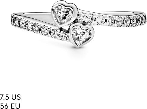 Pandora Two Sparkling Hearts Ring - The Ultimate Symbol of Love - Sterling Silver Ring for Women - Gift for Her - Sterling Silver with Clear Cubic Zirconia - Size 7.5 in Saudi Arabia