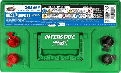 Interstate Batteries Marine/RV Battery 12V 62Ah 800CCA (34M-AGM) Dual Purpose Power Pure Lead AGM RV & Marine Starting Replacement Battery (Group Size 34M) Boats, RV's in Saudi Arabia