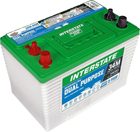 Interstate Batteries Marine/RV Battery 12V 62Ah 800CCA (34M-AGM) Dual Purpose Power Pure Lead AGM RV & Marine Starting Replacement Battery (Group Size 34M) Boats, RV's in Saudi Arabia