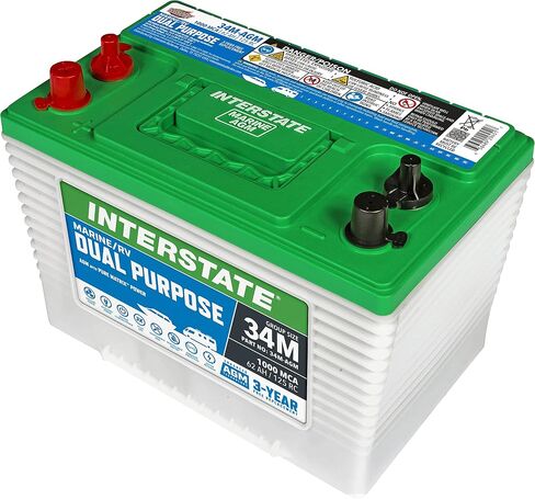 Interstate Batteries Marine/RV Battery 12V 62Ah 800CCA (34M-AGM) Dual Purpose Power Pure Lead AGM RV & Marine Starting Replacement Battery (Group Size 34M) Boats, RV's in Saudi Arabia