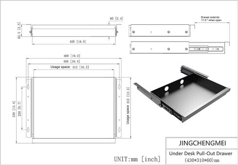 Under Desk Mounted Sliding Pull-out Drawer for Office Desk, Under Desk Drawer Slide Out, Metal Pull Out Undermount Drawer, Storage Organizer for Sit Stand Workstation (UDS-Drawer) in Saudi Arabia