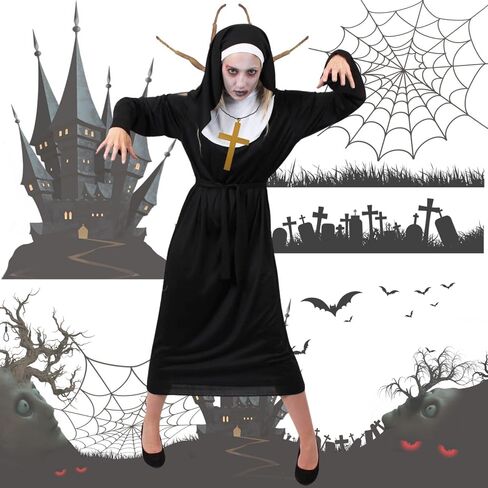 Women's Sexy Nun Cosplay Lingerie Anime Roleplay Costume High Slit Fancy Dress Outfit Halloween Nightwear with Veil in Saudi Arabia